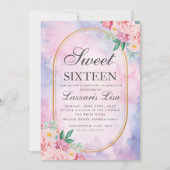 Sweet 16 Waterverf Roze & Witte Bloemen Verjaardag Kaart (Voorkant)