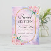 Sweet 16 Waterverf Roze & Witte Bloemen Verjaardag Kaart (Staand voorkant)