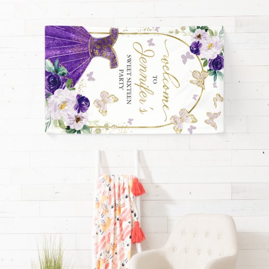 Sweet 16 Welcome Sign Butterfly Floral Dress Spandoek (Insitu)