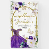 Sweet 16 Welcome Sign Butterfly Floral Dress Spandoek (Verticaal)