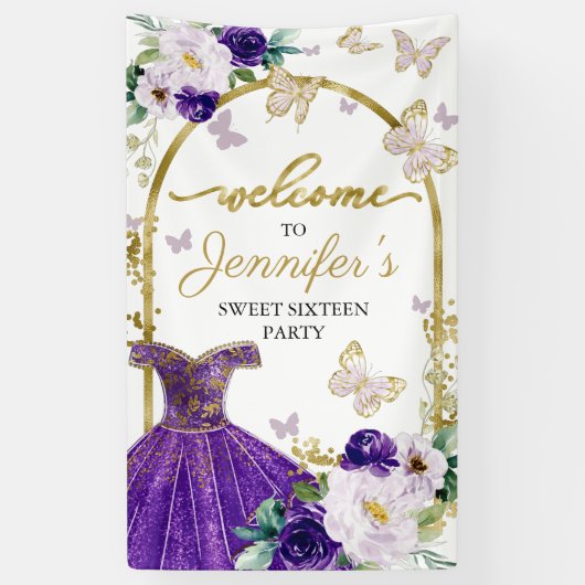 Sweet 16 Welcome Sign Butterfly Floral Dress Spandoek (Verticaal)