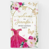 Sweet 16 Welcome Sign Butterfly Floral Dress Spandoek (Verticaal)