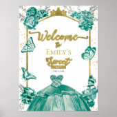Sweet 16 Welkomstbord Vlinder Groene Jurk Poster (Voorkant)