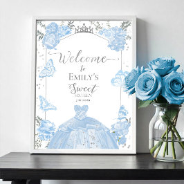 Sweet 16 Welkomstbord Vlinder Stoffig Blauw Jurkje Poster