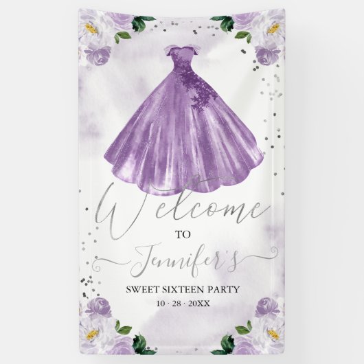 Sweet 16 Welkomstgebarentaal Waterverf Floral Dres Spandoek (Verticaal)
