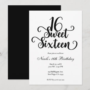 Sweet 16 White & Black verjaardagsfeestje   Kaart