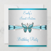 Sweet 16 White Blauwgroen Blue Butterfly Birthday Kaart (Voorkant)