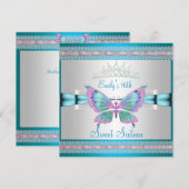 Sweet 16 White Blauwgroen Blue Pink Butterfly Kaart (Voorkant / Achterkant)