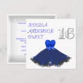 SWEET 16 White Blue Black Dress Sparkles Kaart (Voorkant / Achterkant)