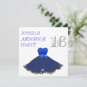 SWEET 16 White Blue Black Dress Sparkles Kaart (Staand voorkant)