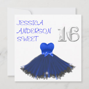 SWEET 16 White Blue Black Dress Sparkles Kaart
