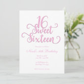 Sweet 16 White & Bubblegum Pink Type Birthday Kaart (Staand voorkant)