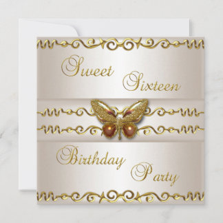 Sweet 16 White Cream Gold Pearl Butterfly Jewel Kaart