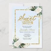 Sweet 16 White Floral op Dusty Blue Kaart (Voorkant)