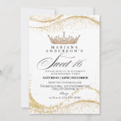 Sweet 16 White & Gold Crown Verjaardagsfeest Kaart (Voorkant)