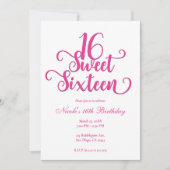 Sweet 16 White & Hot Pink Birthday Party Kaart (Voorkant)