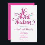 Sweet 16 White & Hot Pink Birthday Party Kaart<br><div class="desc">Pas voor uw gebeurtenis aan.</div>