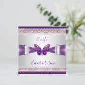 Sweet 16 White Paars Butterfly Kaart (Staand voorkant)
