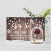 Sweet 16 Winter Beauty Roos Dome Rustic Barn Wood Kaart (Staand voorkant)