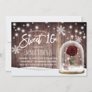 Sweet 16 Winter Beauty Roos Dome Rustic Barn Wood Kaart