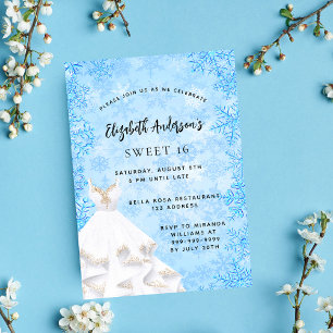 Sweet 16 winter lichtblauw wit jurk luxe kaart