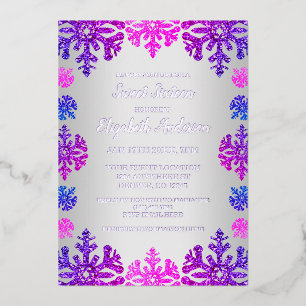 Sweet 16 Winter Sneeuwvlok Verjaardag Folie Uitnodiging