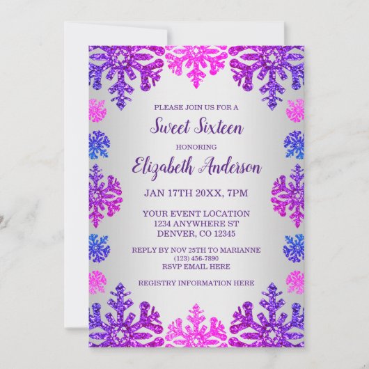 Sweet 16 Winter Sneeuwvlok Verjaardag Kaart (Voorkant)