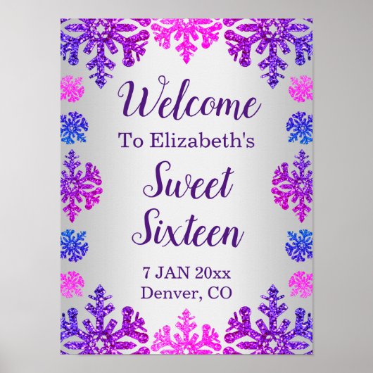 Sweet 16 Winter Sneeuwvlok Verjaardag Poster (Voorkant)
