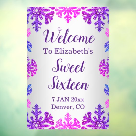 Sweet 16 Winter Sneeuwvlok Verjaardag Raamsticker (Vel 3)