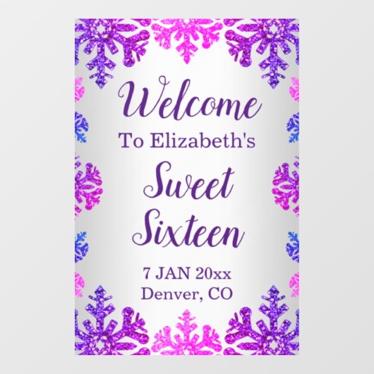 Sweet 16 Winter Sneeuwvlok Verjaardag Raamsticker (Vel)