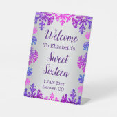 Sweet 16 Winter Sneeuwvlok Verjaardag Reclamebord Met Voetstuk (Voorkant)