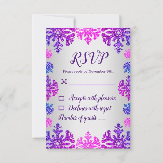 Sweet 16 Winter Sneeuwvlok Verjaardag RSVP Kaartje (Voorkant)