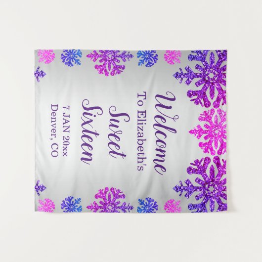 Sweet 16 Winter Sneeuwvlok Verjaardag Wandkleed (Voorkant (horizontaal))