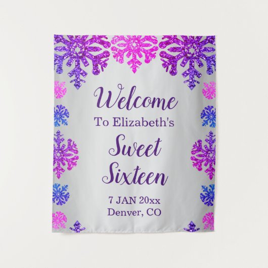 Sweet 16 Winter Sneeuwvlok Verjaardag Wandkleed (Voorkant)