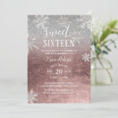 Sweet 16 Winter Snowflakes Roos Gold & Silver Kaart (Staand voorkant)