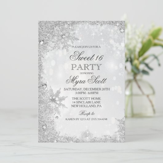 Sweet 16 Winter Vakantie Verjaardag Uitnodiging (Staand voorkant)
