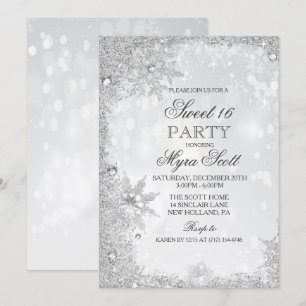 Sweet 16 Winter Verjaardagsuitnodiging voor vakant Kaart