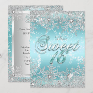 Sweet 16 Winter Wonderland Blauwe Teal Sneeuwvlok Kaart