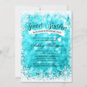 Sweet 16 Winter Wonderland Blauwgroen Glitter Ligh Kaart (Voorkant)