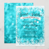 Sweet 16 Winter Wonderland Blauwgroen Glitter Ligh Kaart (Voorkant / Achterkant)