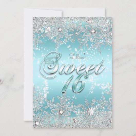 Sweet 16 Winter Wonderland Blue Blauwgroen Snowfla Kaart (Voorkant)