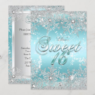Sweet 16 Winter Wonderland Blue Blauwgroen Snowfla Kaart