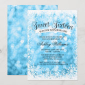Sweet 16 Winter Wonderland Blue Glitter Lights Kaart (Voorkant / Achterkant)