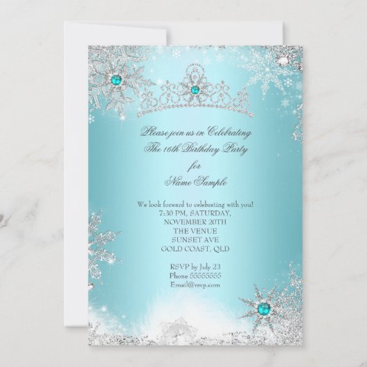 Sweet 16 Winter Wonderland Silver Blue Kaart (Achterkant)