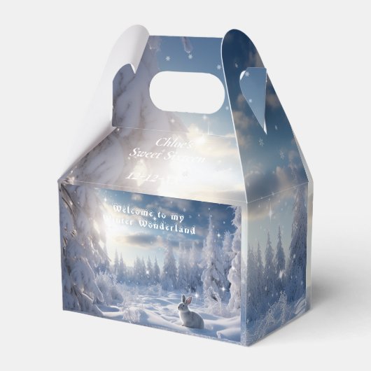 Sweet 16 Winter Wonderland Sneeuwkonijnenbos Bedankdoosjes (Achterkant)