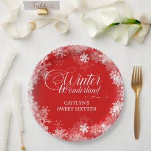 Sweet 16 Winter Wonderland Sneeuwvlok Rood Papieren Bordje