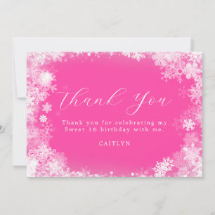Sweet 16 Winter Wonderland Sneeuwvlok Roze Bedankkaart