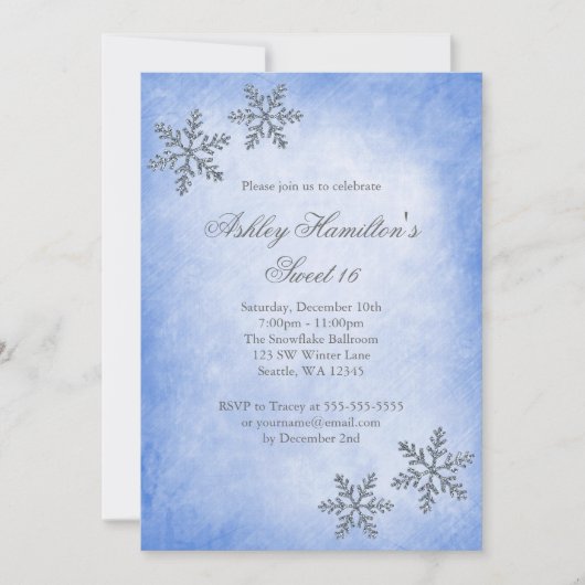 Sweet 16 Winter Wonderland Sparkle Snowflakes Blue Kaart (Voorkant)