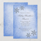 Sweet 16 Winter Wonderland Sparkle Snowflakes Blue Kaart (Voorkant / Achterkant)