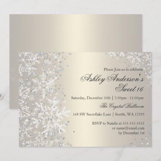 Sweet 16 Winter Wonderland Sparkle Snowflakes Kaart (Voorkant / Achterkant)